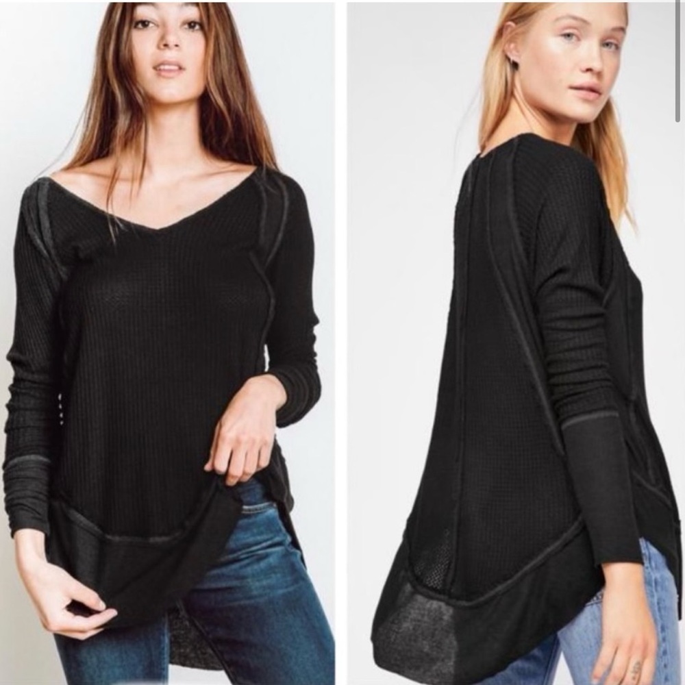 Women’s We the Free black oversized Laguna thermal long sleeve tee size XS